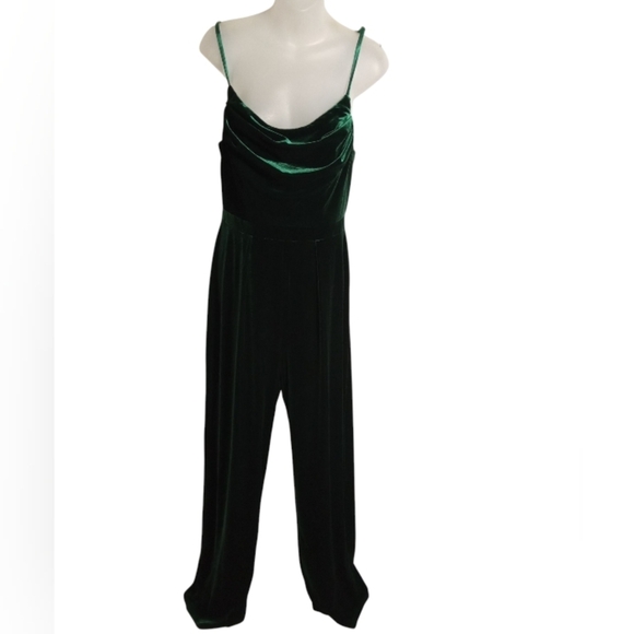 Revelry Green Velvet Jumpsuit with Draped Neckline - Picture 2 of 8